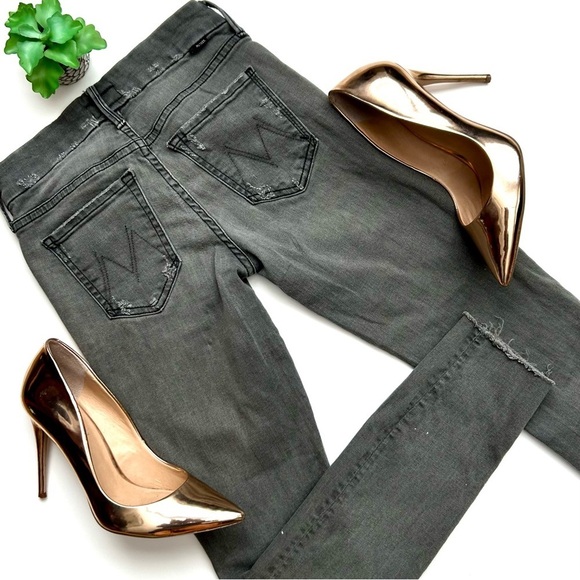 MOTHER The Looker Ankle Fray Skinny Jeans in Last Chance Saloon Gray Grey 25 - Picture 2 of 13